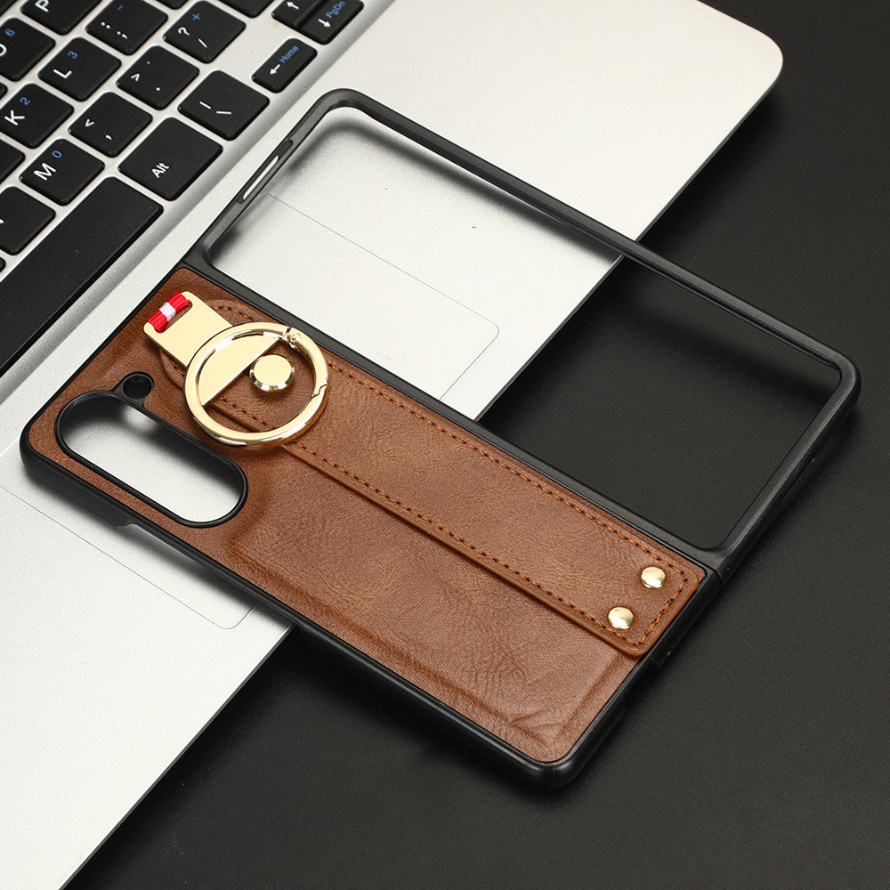 For Samsung Galaxy Z Fold5 5G Calf Texture PU Leather PC Case Kickstand Grip Phone Cover with Shoulder Strap For Samsung Galaxy Z Fold5 5G Calf Texture PU Leather PC Case Kickstand Grip Phone Cover with Shoulder Strap